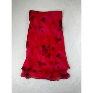 Mix Nouveau Midi Skirt Womens M Red Floral Mesh High Rise Vintage Y2K Polyester